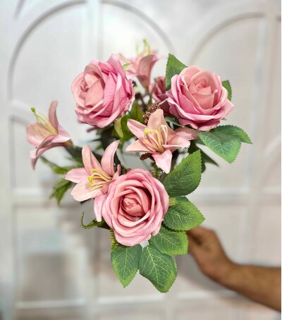 Pembe Gül Demeti Yapay Çiçek