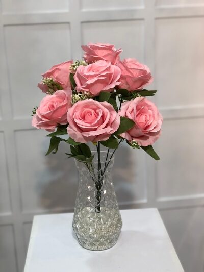 Pembe Kaliteli Yapay Cipsolu Gül Demeti