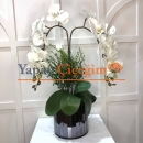 Beyaz İkili Orkide Garnitürlü Aynalı Vazo