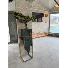 Mermer Saksılı Yapay Bonzai Ağacı