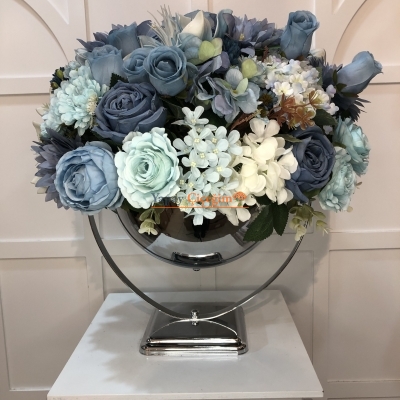 Mavi Tonları Gümüş Vazo Söz Nişan Çiçeği