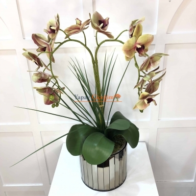 İkili Orkide Garnitürlü Aynalı Vazo