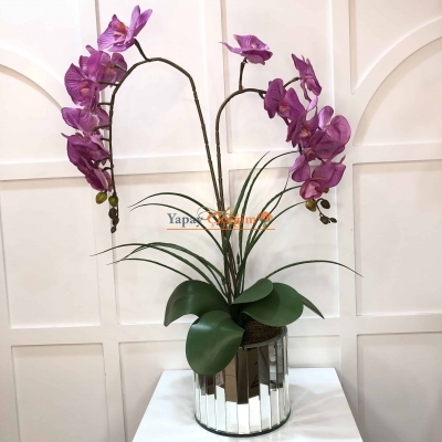Fuşya İkili Orkide Garnitürlü Aynalı VazoFuşya İkili Orkide Garnitürlü Aynalı Vazo