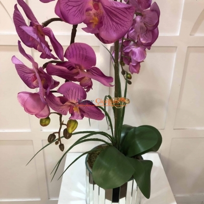 Fuşya İkili Orkide Garnitürlü Aynalı Vazo