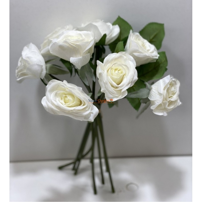Beyaz Yapay Islak Gül - Gerçekçi Yapay Çiçekler