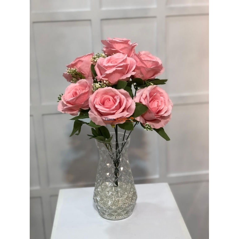 Pembe Kaliteli Yapay Cipsolu Gül Demeti