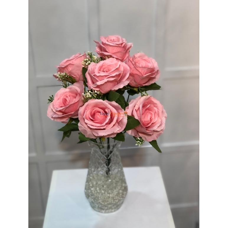 Pembe Kaliteli Yapay Cipsolu Gül Demeti