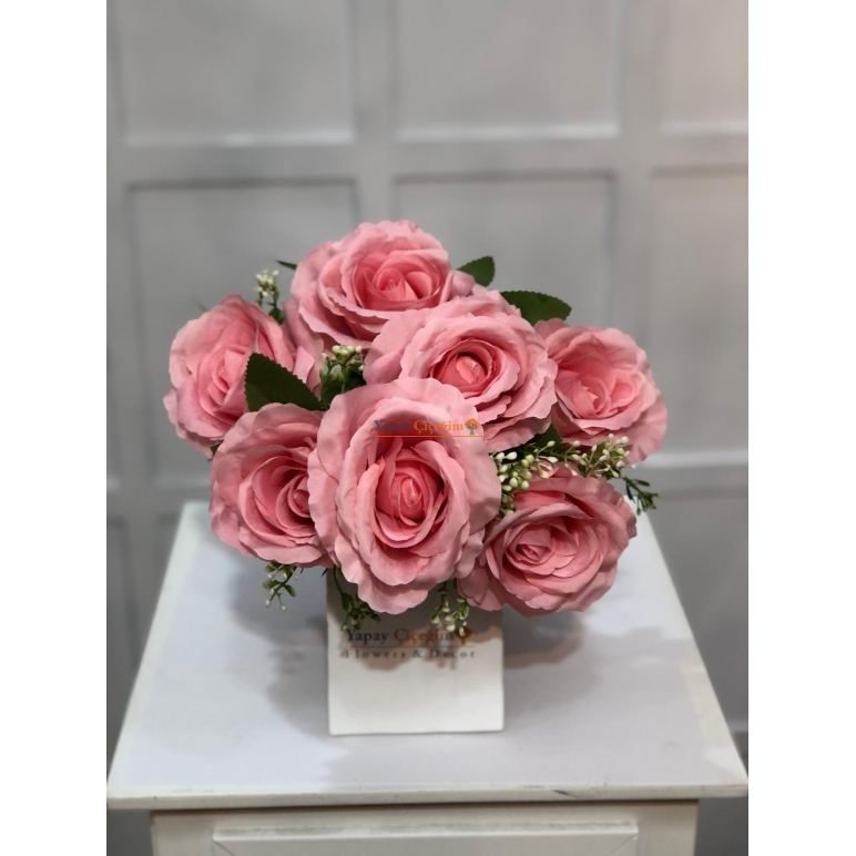 Pembe Kaliteli Yapay Cipsolu Gül Demeti