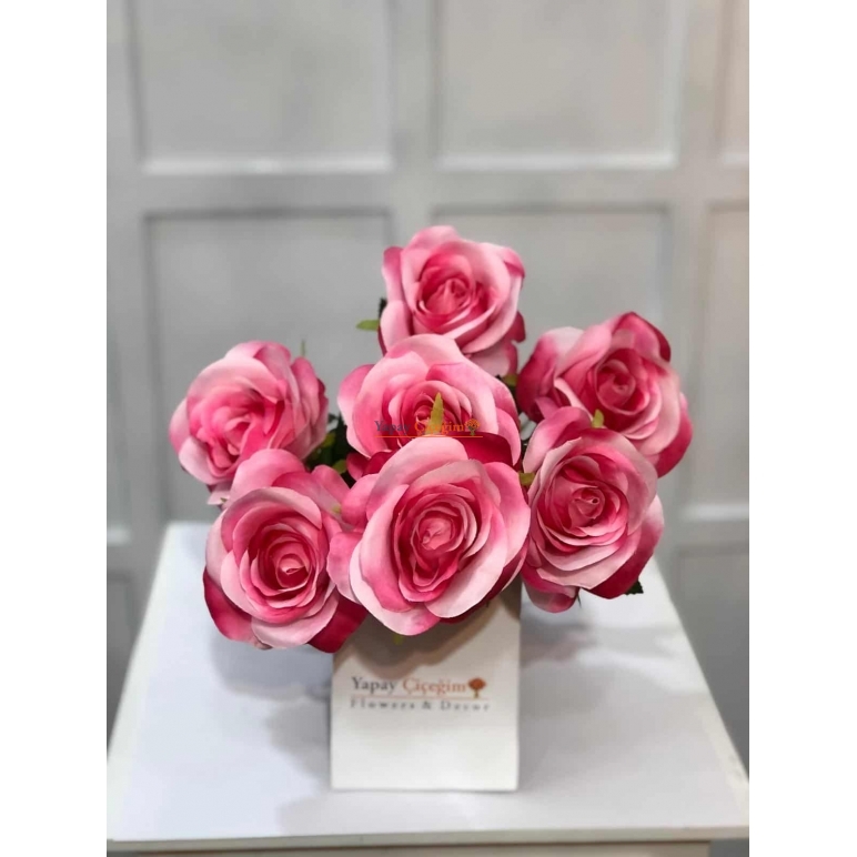 Pembe Gül Demeti - Lüks Büyük Kafa Gerçekçi Gül Demeti