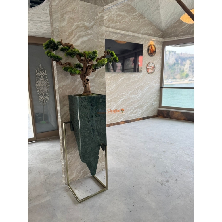 Mermer Saksılı Yapay Bonzai Ağacı